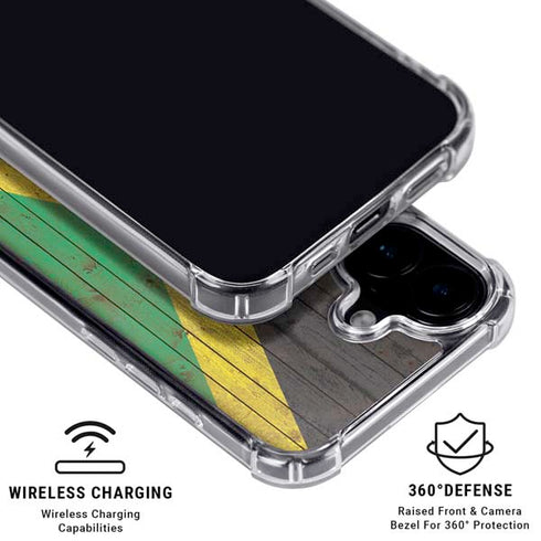 Jamaican Flag Dark Wood iPhone 16 Clear Case